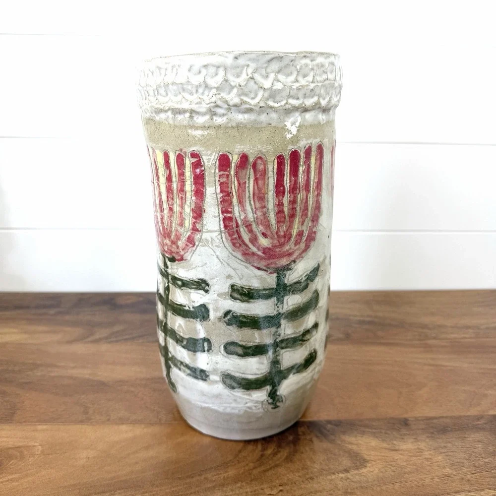 Primitive Textured Floral Vase 11.5